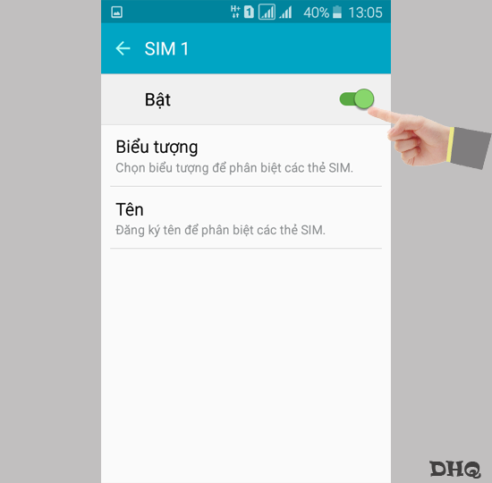 Chọn bật hoặc tắt 